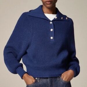J. Crew Royal Blue Ribbed Cotton Button-Collar Sweater Large